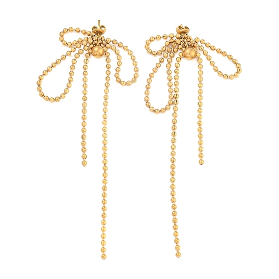 Стиль бохо 304 серьги-гвоздики из нержавеющей стали с шариковой цепочкой для женщин, бантом