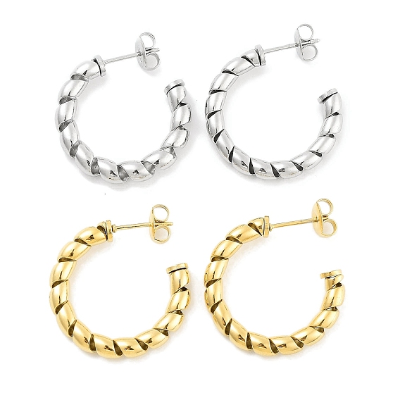 304 женские витые серьги-гвоздики в форме полукольца из нержавеющей стали, с 316 штифтов из нержавеющей стали