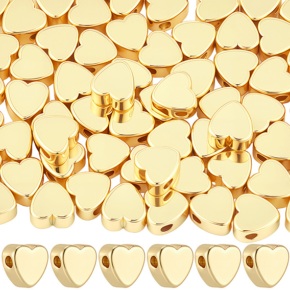 60шт. долговечные латунные бусины с покрытием, реальный 18 k позолоченный, без никеля , сердце