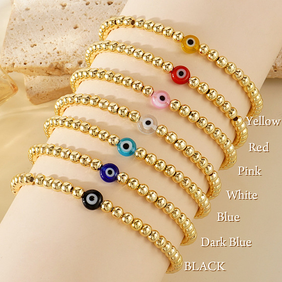 Браслеты из круглых бусин из золотой латуни, стеклянные бусины от сглаза для женщин