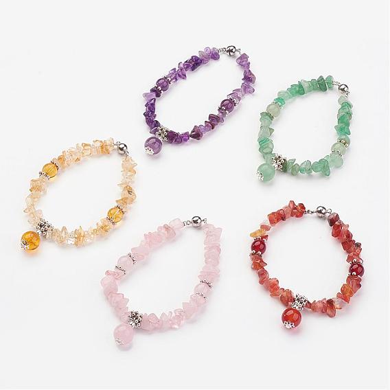 Natürlichen Edelstein Perlen Armbänder, mit Messing-Magnetverschluss