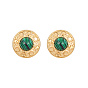 Synthetic Mixed Gemstone Flat Round Stud Earrings, Golden 304 Stainless Steel Earrings