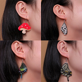 Vintage Butterfly Earrings Acrylic Mushroom Earrings Black Wings Earhook Earrings Jewelry