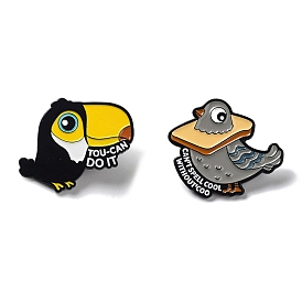 Bird Enamel Pins, Black Alloy Badge for Backpack Clothes, Pigeon/Toucan