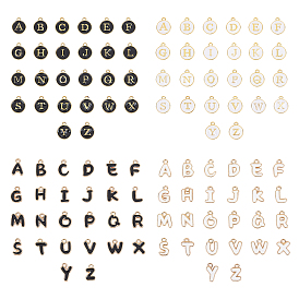 Vergoldete Legierungs-Emaille-Anhänger, emaillierte Pailletten, flach rund mit Alphabet, Buchstabe a ~ z