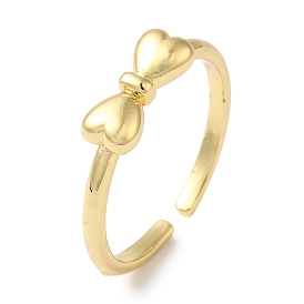 Rack Plating Bowknot Brass Open Cuff Ring for Women, Long-Lasting Plated, Lead Free & Cadmium Free