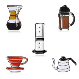 Cartoon Brooch Tea and Coffee Series Hand Drip Pot/Love Pressure/Chemex/Dripper Oil Filter