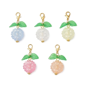 50pcs décorations de pendentifs en acrylique et en verre de fleurs, avec alliage homard fermoirs pince