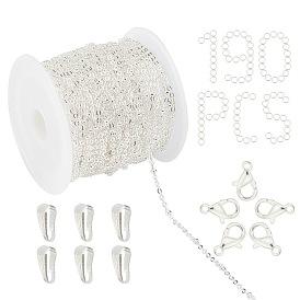 SUNNYCLUE DIY Satellite Chains Jewelry Making Kits, Including 10m Brass Chains, Zinc Alloy Lobster Claw Clasps, Iron Jump Rings & Snap on Bails