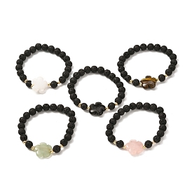 Bracelet extensible de perles de pierre mélangées de pierre de lave naturelle et de fleur, cadeau d'aromathérapie pour l'anxiété aux huiles essentielles