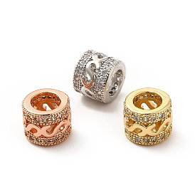 Placage en rack laiton micro pavé clair perles européennes de zircone cubique, Perles avec un grand trou   , colonne avec lettre s