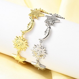 Латунь ссылка браслеты для женщин, солнце и луна и звезда