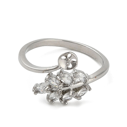 Латунные крепления колец для пальцев, с кубического циркония, за половину пробурено бисера, регулируемый, прозрачные