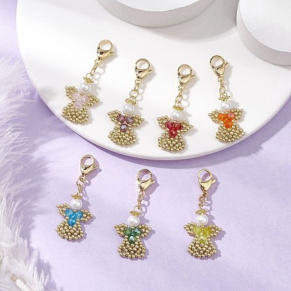 Подвеска в виде ангела из стеклянного жемчуга и стеклянных бусин, с 304 из нержавеющей стали Lobster Claw застежками