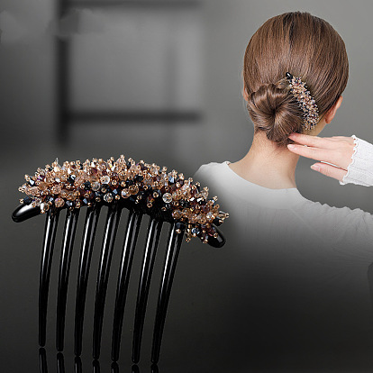 Peigne à cheveux en forme de bourgeon de fleur en cristal brillant - épingle à cheveux chignon élégante, peigne à sept dents.