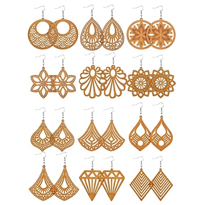 Наборы для изготовления полых серег своими руками, включить деревянные большие подвески, латунные крючки для серьги и железные кольца