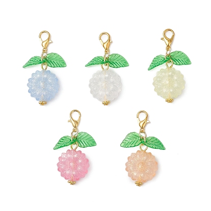50pcs décorations de pendentifs en acrylique et en verre de fleurs, avec alliage homard fermoirs pince