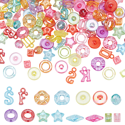 750Pcs 15 Style Transparent Acrylic Beads, Mixed Shapes