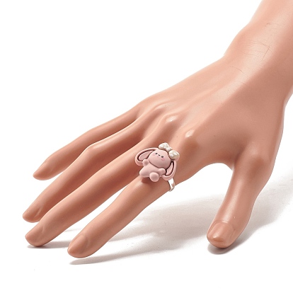 Resin 3D Rabbit Adjustable Ring, Animal Brass Finger Ring for Women