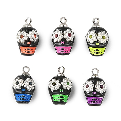 Anhänger aus undurchsichtigem Acryl und Legierung, Totenkopf-Anhänger, Gemischte Farbe