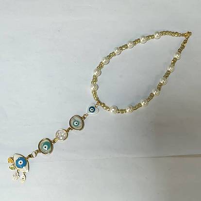 Decoración colgante de resina y concha contra el mal de ojo, Perlas de vidrio para adornos colgantes de coche.