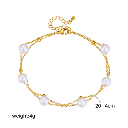 Vintage Double-layered Pearl Chain Anklet with Titanium Steel Metal, High-end and Versatile