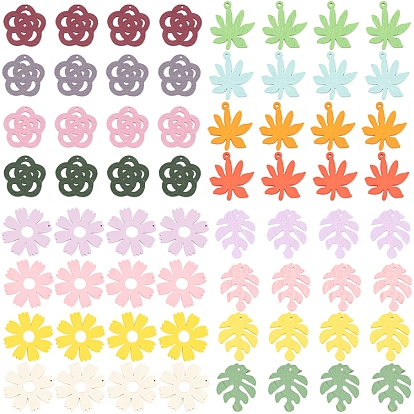 SUNNYCLUE Painted Wooden Pendants, Flower and Leaf
