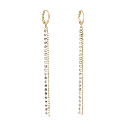 Brass Rhinestone Cup Chain Tassel Earrings, with 304 Stainless Steel Leverback  Earrings Findings