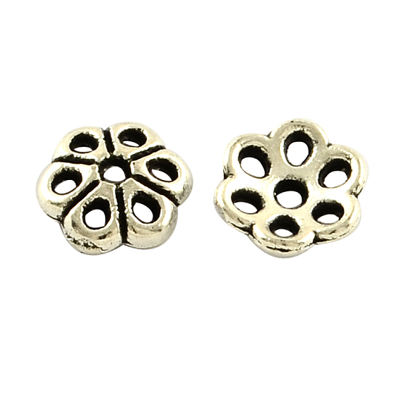Tibetan Style Alloy Bead Caps, Cadmium Free & Lead Free, 6-Petal, 6x2mm, Hole: 1mm