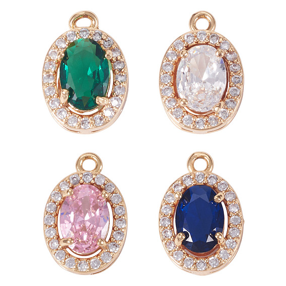 4 шт 4 цвета кулоны из латуни, микропаве, циркония, овальные амулеты, реальный 18 k позолоченный