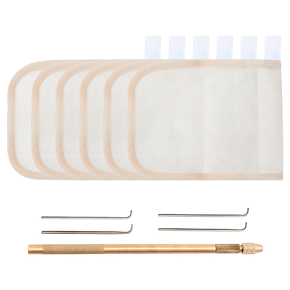 6Pcs Lace Wig Caps, Elastic Mesh Net Wig Caps, for Kids, Men, and Women, Long and Short Hair, with 1Bag Stainless Steel Lace Wig Needle Tools