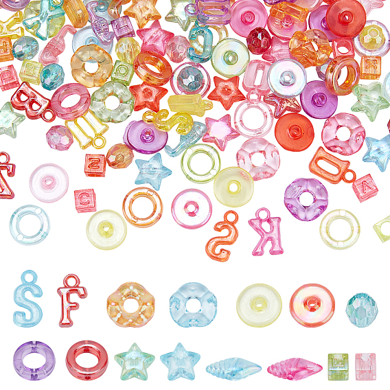 750Pcs 15 Style Transparent Acrylic Beads, Mixed Shapes