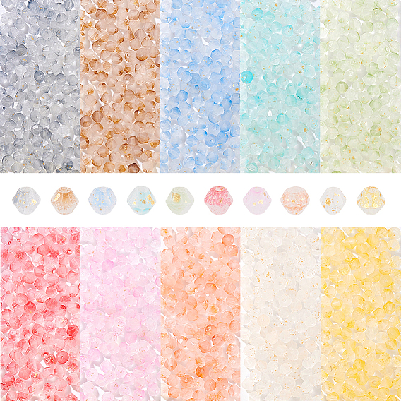 10 сумки 10 цветные биконусы прозрачные стеклянные бусины, золотой фольгой, два тона, граненые