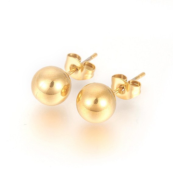 PVD Vacuum Plating 304 Stainless Steel Stud Earrings, Long-Lasting Plated, Hypoallergenic Earrings, Round