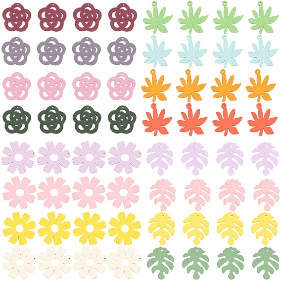 Pendentifs en bois peints sunnyclue, fleurs et feuilles
