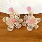 Серьги-гвоздики из богемской рафии и льна, полукруглый с цветком