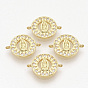 Латунные соединители звеньев микропаве, прозрачные кубические циркония, плоские круглые с Девой Марией