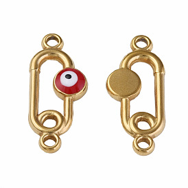 304 Stainless Steel Enamel Connector Charms, Oval with Evil Eye