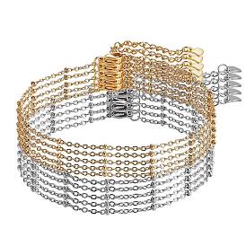 10pcs 2 couleurs 304 chaîne de câble en acier inoxydable, ensembles de bracelets de chaîne satellite, avec des perles de rondelle et fermoirs pince de homard