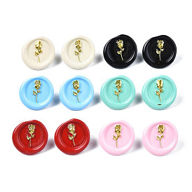 Flat Round with Rose Flower Stud Earrings for Women, Cadmium Free & Nickel Free & Lead Free
