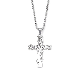 201 Stainless Steel Pendant Necklaces for Man, Cross/Rectangle