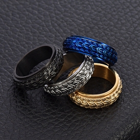 Rotatable Titanium Steel Finger Ring, Dragon Scale for Men