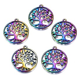 Alloy Pendants, Cadmium Free & Nickel Free & Lead Free, Flat Round with Tree