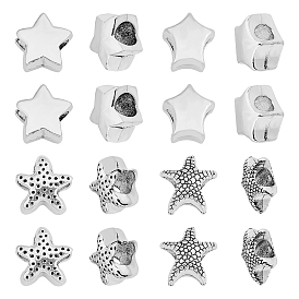 Tibetan Style Alloy European Beads, Large Hole Beads, Cadmium Free & Lead Free, Star and Starfish Shape
