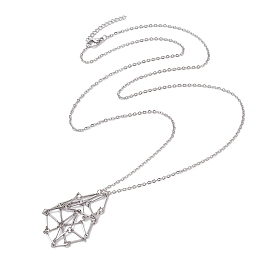 201 Stainless Steel Crystal Stone Cage Pendant Necklaces, 304 Stainless Steel Cable Chains Necklaces