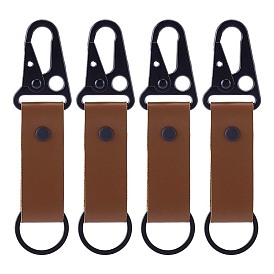 4Pcs PU Leather Belt Keychains, Car Key Keychains, with Alloy Key Rings & Snap Clasps, Black