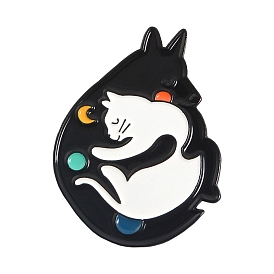 Alloy with Enamel Brooch, White and Black Cat