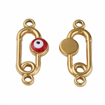 304 Stainless Steel Enamel Connector Charms, Oval with Evil Eye