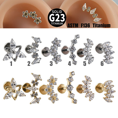 G23 титан с прозрачным кубическим цирконием лабреты с внутренней резьбой, луна/треугольник