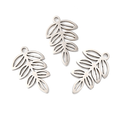 201 Stainless Steel Pendants, Laser Cut, Hollow, Leaf Charm